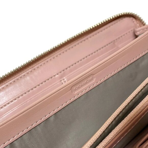 COACH Signature - Beige Light Pink Jacquard Leather Long Wallet - Picture 5 of 7
